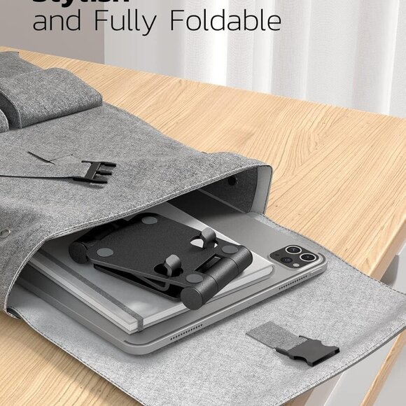 2 Pack Dual Folding Cell Phone Stand, Fully Adjustable Foldable Desktop Phone Ho - Picture 5 of 12